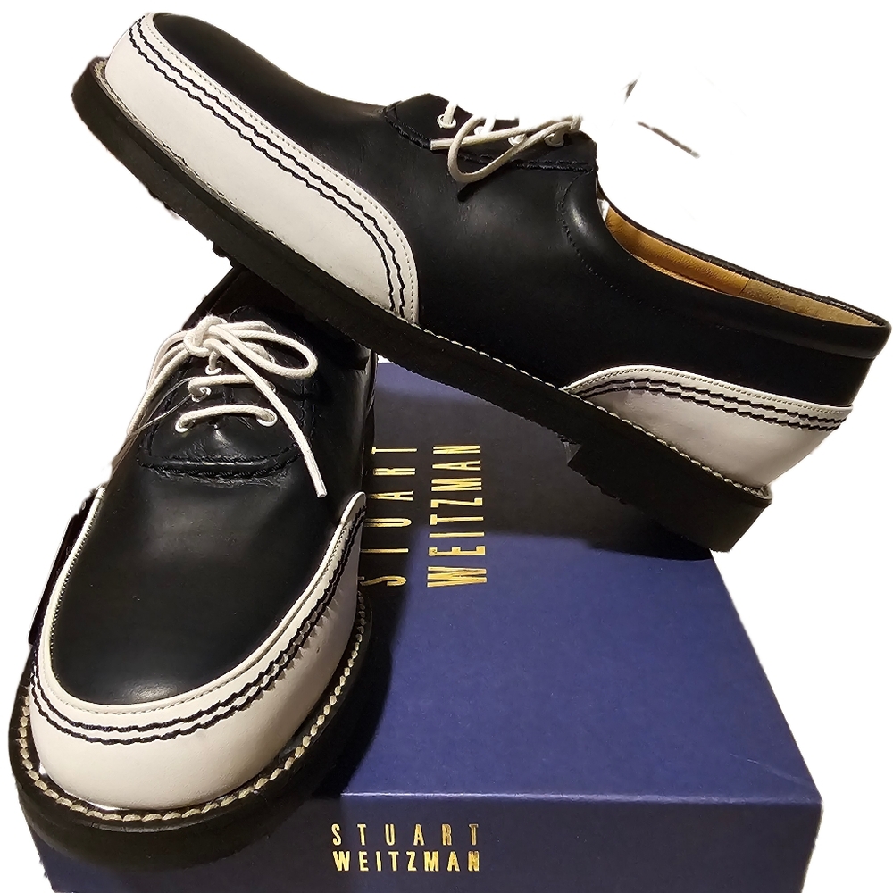 Stuart Weitzman Manchuri GORE-TEX Leather Golf Shoes Navy White Saddle 7M NIB